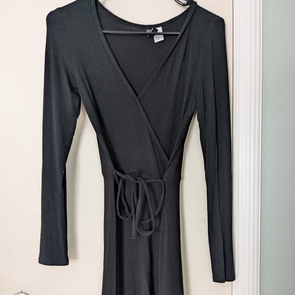 Classic Black Long Sleeve Wrap Dress